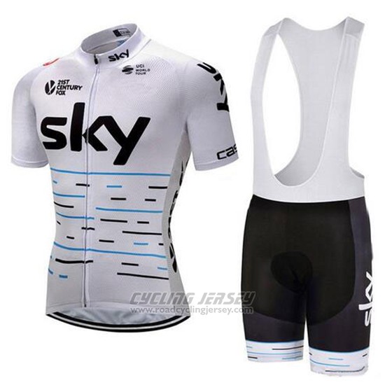 2018 Cycling Jersey Sky White and Black Short Sleeve and Bib Short